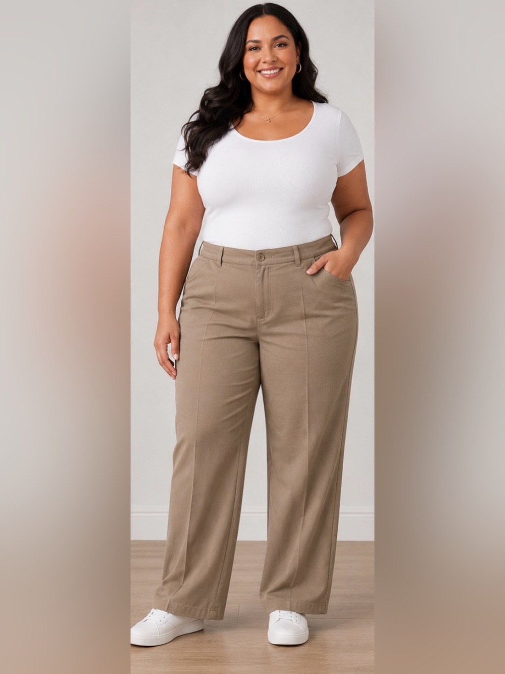 Dressbarn Plus Size Straight-Leg Khaki Trousers Size 16